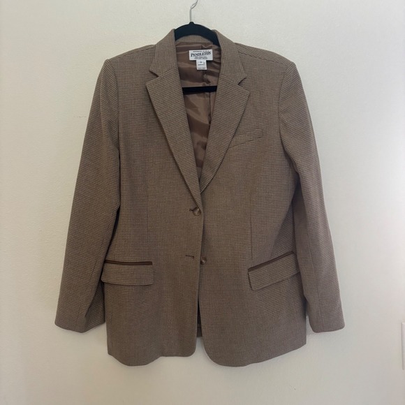 Pendleton Jackets & Blazers - Pendleton Womens Brown Houndstooth 100% Virgin Wool Blazer Jacket Size 14